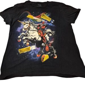 Marvel Shirt Men Large Black Graphic Deadpool Unicorn Crew Neck Short Sleeve